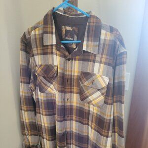 Prana, Large, plaid flannel shirt.